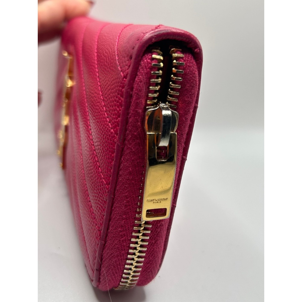 Saint Laurent YSL‎ Pink Chevron Monogram Zip Around Wallet#355 - Picture 8 of 14
